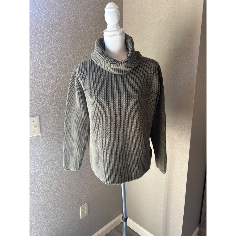 Jones New York Sport Womens Large Green Cotton Ribbed Turtleneck Sweater L